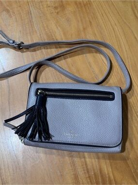 Kate Spade Avie Small Crossbody Bag in Taupe with Black Trim